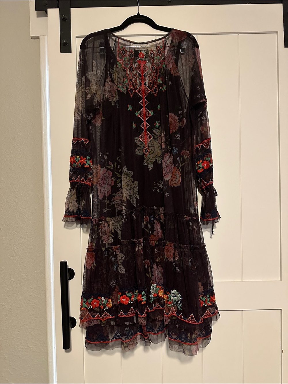 Johnny Was Karasi Mesh Navy Floral Embroidery Tiered Dress - Picture 4 of 8